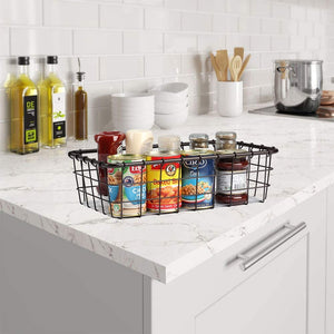 2PK-Wire Storage Basket for Kitchen Pantry Bathroom Large Metal Farmhouse Food Fruit Produce Organizer Bins for Cabinet Freezer Shelves-Bronze