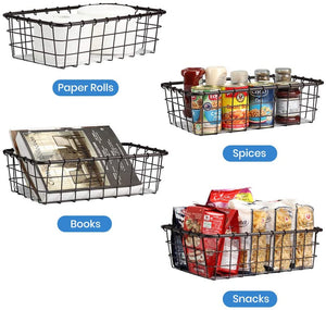 2PK-Wire Storage Basket for Kitchen Pantry Bathroom Large Metal Farmhouse Food Fruit Produce Organizer Bins for Cabinet Freezer Shelves-Bronze