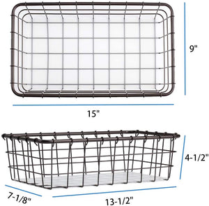 2PK-Wire Storage Basket for Kitchen Pantry Bathroom Large Metal Farmhouse Food Fruit Produce Organizer Bins for Cabinet Freezer Shelves-Bronze