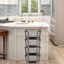 Load image into Gallery viewer, 4PK-Stackable Wire Baskets XXL Fruit Vegetable Produce Baskets with Handles for Kitchen Countertop Metal Food Storage Bins for Pantry, Freezer, Bathroom-Black