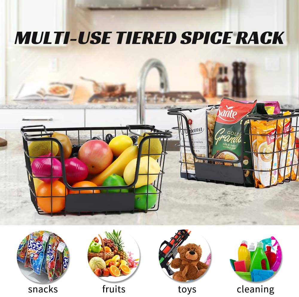 4 Pack [ XXXL Large ] STACKABLE Wire Baskets for Organizing - Pantry  Storage and Organization Metal Bins for Produce, Food, Fruit - Kitchen  Bathroom