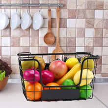 Load image into Gallery viewer, 4PK-Stackable Wire Baskets XXL Fruit Vegetable Produce Baskets with Handles for Kitchen Countertop Metal Food Storage Bins for Pantry, Freezer, Bathroom-Black