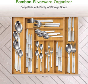 amboo Expandable Drawer Organizer for Utensils Holder, Adjustable Cutlery Tray, Wood Drawer Dividers Organizer for Silverware, Flatware, Knives in Kitchen, Bedroom