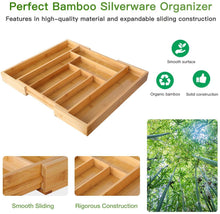 Load image into Gallery viewer, amboo Expandable Drawer Organizer for Utensils Holder, Adjustable Cutlery Tray, Wood Drawer Dividers Organizer for Silverware, Flatware, Knives in Kitchen, Bedroom