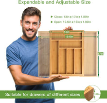 Load image into Gallery viewer, amboo Expandable Drawer Organizer for Utensils Holder, Adjustable Cutlery Tray, Wood Drawer Dividers Organizer for Silverware, Flatware, Knives in Kitchen, Bedroom