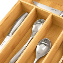 Load image into Gallery viewer, Kitchen Bamboo Silverware Organizer- 5 Compartments - Bamboo Drawer Organizer - Bamboo Hardware Organizer (1-Pack)
