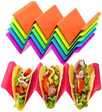 Load image into Gallery viewer, Colorful Taco Holder Stands Set of 6 - Premium Large Taco Tray Plates Holds Up to 3 or 2 Tacos Each, PP Health Material Very Hard and Sturdy, Dishwasher &amp; Microwave Safe