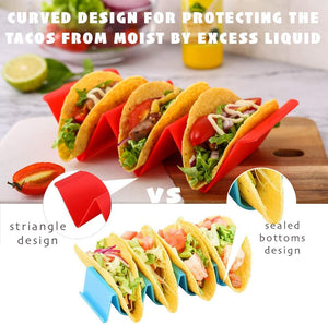 Colorful Taco Holder Stands Set of 6 - Premium Large Taco Tray Plates Holds Up to 3 or 2 Tacos Each, PP Health Material Very Hard and Sturdy, Dishwasher & Microwave Safe