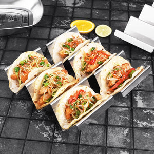 Taco Holders 4 Packs - Stainless Steel Taco Stand Rack Tray Style by Artthome, Oven Safe for Baking, Dishwasher and Grill Safe