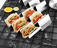 Load image into Gallery viewer, Taco Holders 4 Packs - Stainless Steel Taco Stand Rack Tray Style by Artthome, Oven Safe for Baking, Dishwasher and Grill Safe