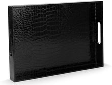 Load image into Gallery viewer, Beautiful Modern Elegant Black 18&quot;x12&quot; Rectangle Glossy Alligator Croc Decorative Ottoman Coffee Table Perfume Living Dining Room Kitchen Serving Tray With Handles By Home