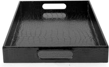 Load image into Gallery viewer, Beautiful Modern Elegant Black 18&quot;x12&quot; Rectangle Glossy Alligator Croc Decorative Ottoman Coffee Table Perfume Living Dining Room Kitchen Serving Tray With Handles By Home
