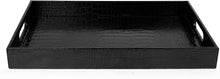 Load image into Gallery viewer, Beautiful Modern Elegant Black 18&quot;x12&quot; Rectangle Glossy Alligator Croc Decorative Ottoman Coffee Table Perfume Living Dining Room Kitchen Serving Tray With Handles By Home