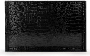 Beautiful Modern Elegant Black 18"x12" Rectangle Glossy Alligator Croc Decorative Ottoman Coffee Table Perfume Living Dining Room Kitchen Serving Tray With Handles By Home
