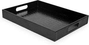 Beautiful Modern Elegant Black 18"x12" Rectangle Glossy Alligator Croc Decorative Ottoman Coffee Table Perfume Living Dining Room Kitchen Serving Tray With Handles By Home