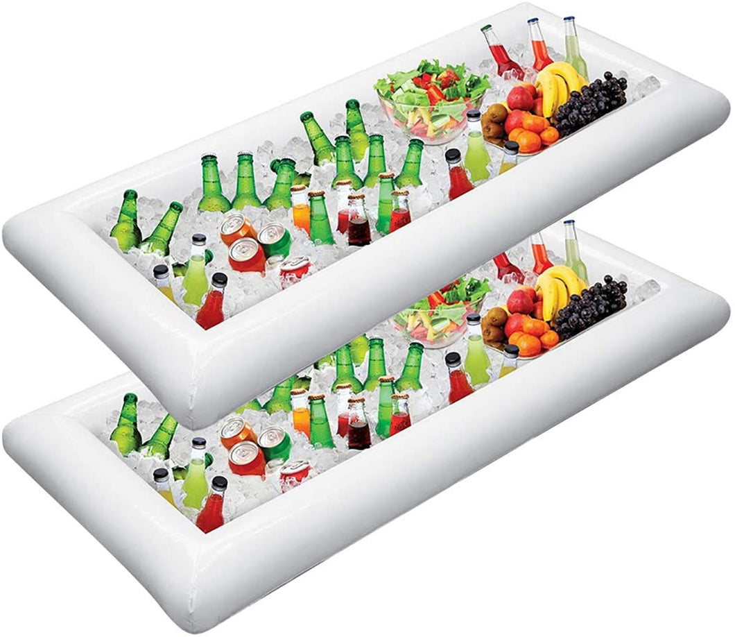 2 PCS Inflatable Serving Bars Ice Buffet Salad Serving Trays Food Drink Holder Cooler Containers Indoor Outdoor BBQ Picnic Pool Party Supplies Luau Cooler w Drain Plug