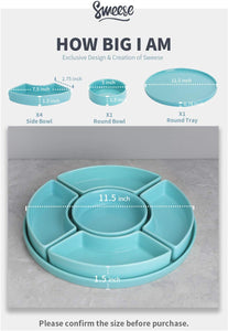 Porcelain Divided Serving Dishes, Relish Tray, Serving Bowls for Parties - Perfect for Chips and Dip, Veggies, Candy and Snacks, Turquoise