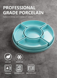 Porcelain Divided Serving Dishes, Relish Tray, Serving Bowls for Parties - Perfect for Chips and Dip, Veggies, Candy and Snacks, Turquoise