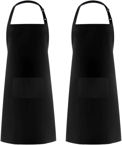 100% Cotton Adjustable Bib 2 Pockets Cooking Kitchen Aprons, BBQ Drawing, Women Men Chef, Black