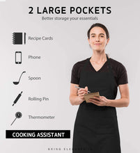 Load image into Gallery viewer, 100% Cotton Adjustable Bib 2 Pockets Cooking Kitchen Aprons, BBQ Drawing, Women Men Chef, Black