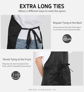100% Cotton Adjustable Bib 2 Pockets Cooking Kitchen Aprons, BBQ Drawing, Women Men Chef, Black