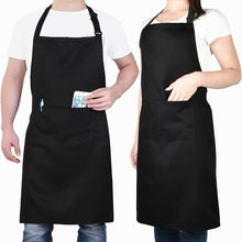 Load image into Gallery viewer, Adjustable Bib Aprons, Water Oil Stain Resistant Black Kitchen Chef Cooking Aprons with Pockets for Men Women (2 Pack)