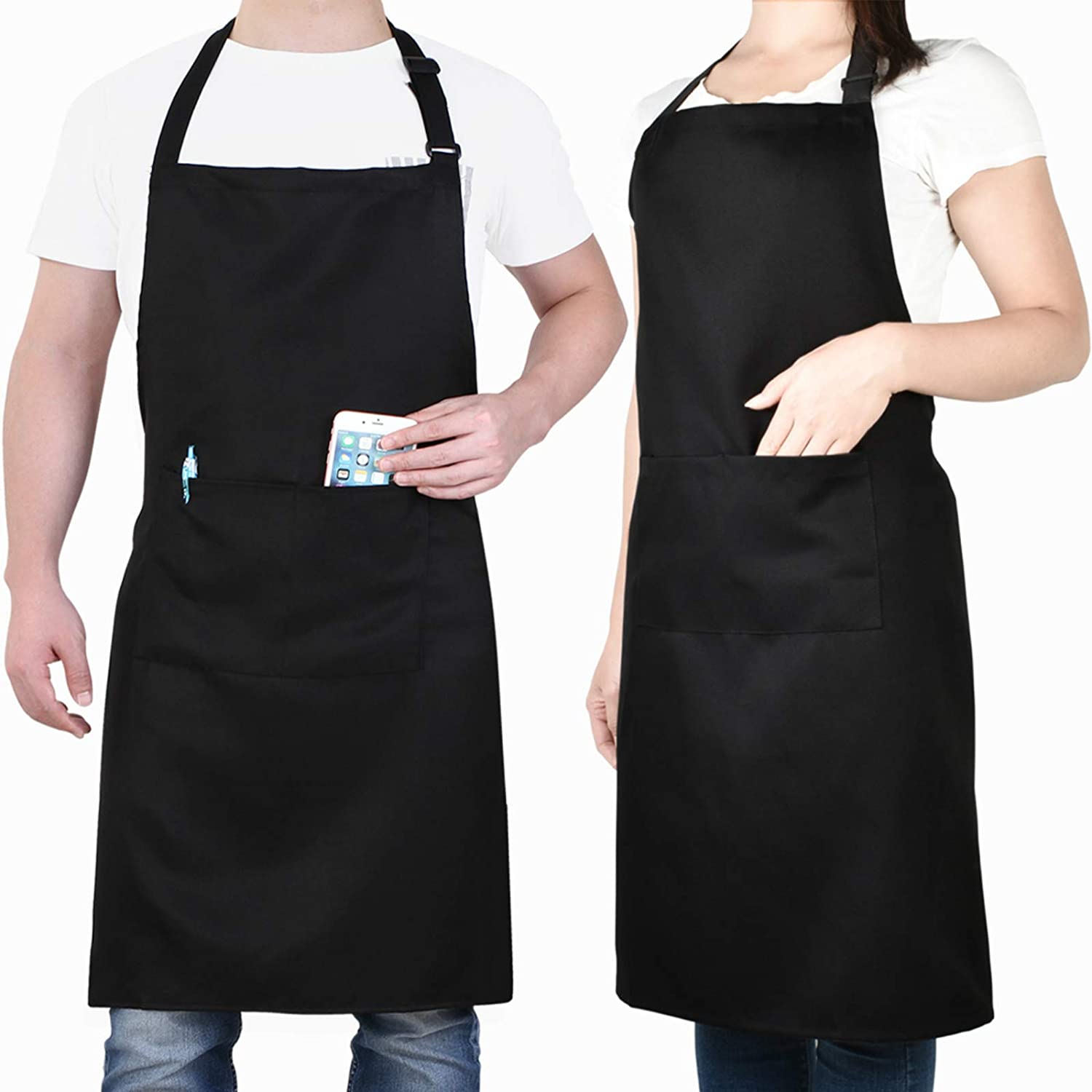 2Pack Adjustable Mens Women Bib Dress Aprons Waterproof Kitchen