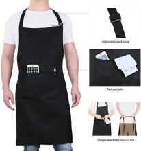 Load image into Gallery viewer, Adjustable Bib Aprons, Water Oil Stain Resistant Black Kitchen Chef Cooking Aprons with Pockets for Men Women (2 Pack)