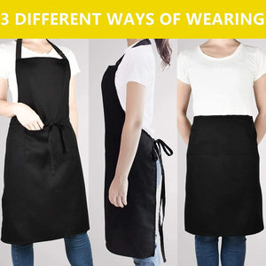 Adjustable Bib Aprons, Water Oil Stain Resistant Black Kitchen Chef Cooking Aprons with Pockets for Men Women (2 Pack)