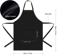 Load image into Gallery viewer, Adjustable Bib Aprons, Water Oil Stain Resistant Black Kitchen Chef Cooking Aprons with Pockets for Men Women (2 Pack)