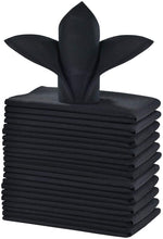 Load image into Gallery viewer, Polyester Cloth Napkins 1-Dozen, Solid Washable Fabric Napkins Set of 12, Perfect for Weddings, Parties, Holiday Dinner Black