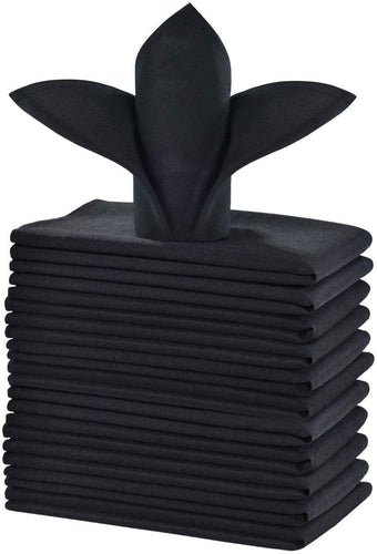 Polyester Cloth Napkins 1-Dozen, Solid Washable Fabric Napkins Set of 12, Perfect for Weddings, Parties, Holiday Dinner Black