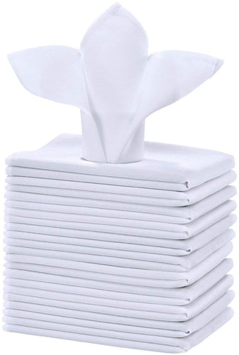 Polyester Cloth Napkins 1-Dozen, Solid Washable Fabric Napkins Set of 13, Perfect for Weddings, Parties, Holiday Dinner White