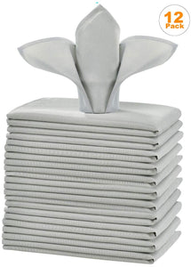 Polyester Cloth Napkins 1-Dozen, Solid Washable Fabric Napkins Set of 15, Perfect for Weddings, Parties, Holiday Dinner Sliver