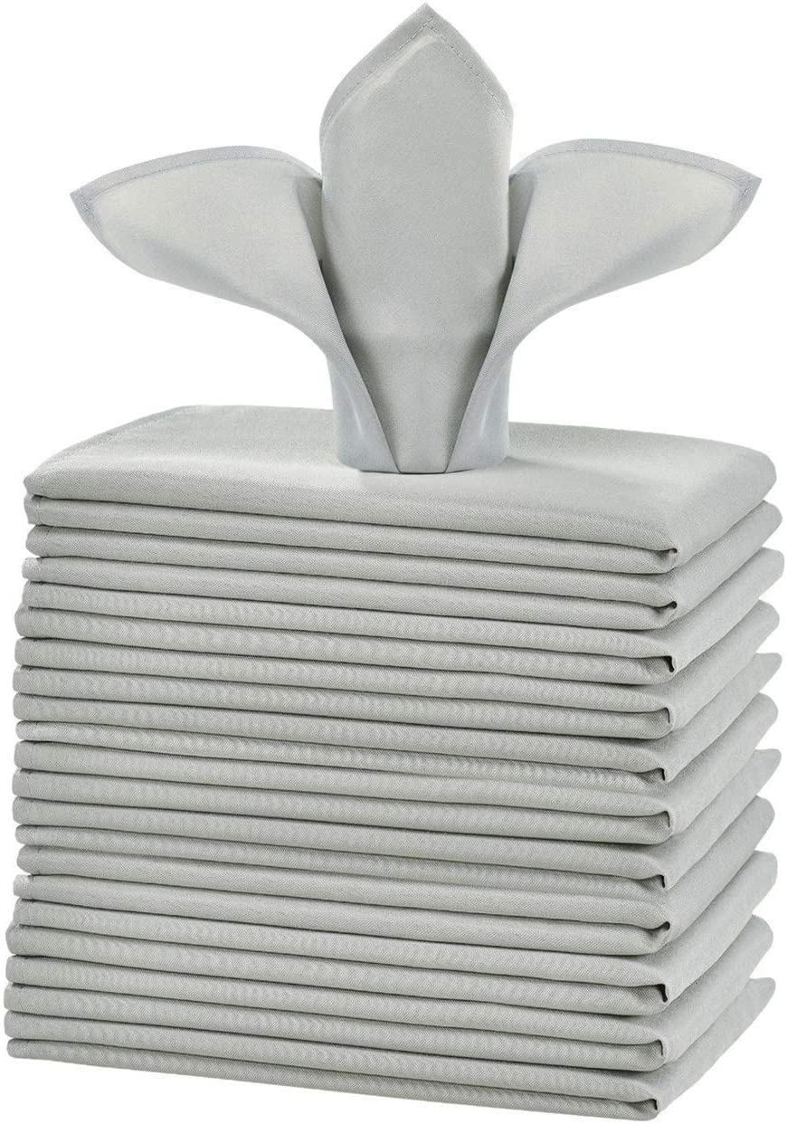 Polyester Cloth Napkins 1-Dozen, Solid Washable Fabric Napkins Set of 15, Perfect for Weddings, Parties, Holiday Dinner Sliver
