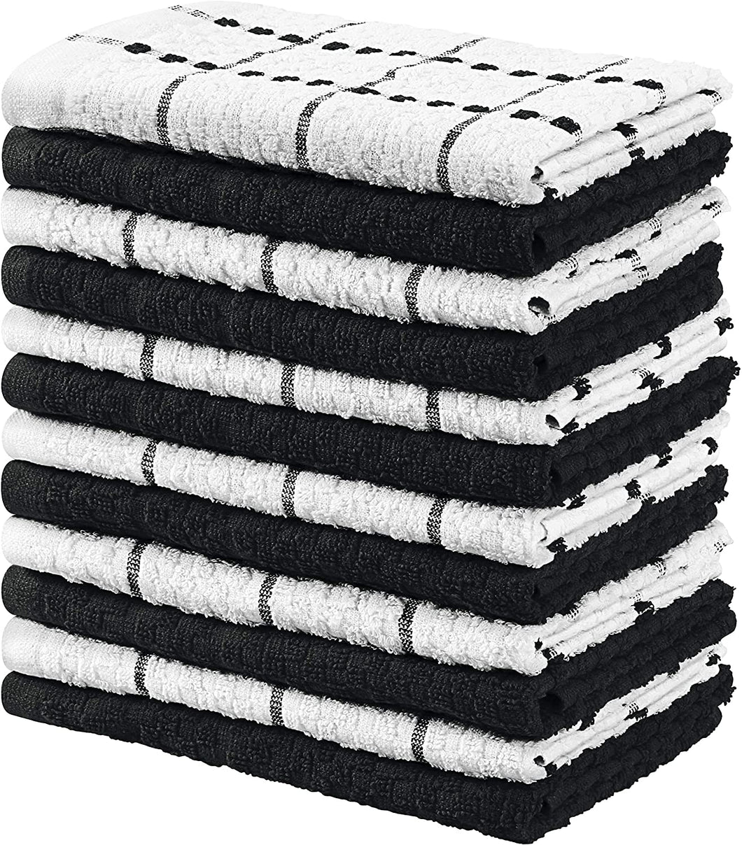 Towels Kitchen Towels, 15 x 25 Inches, 100% Ring Spun Cotton Super Soft and Absorbent Black Dish Towels, Tea Towels and Bar Towels, (Pack of 12)