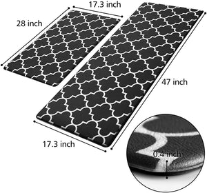 Kitchen Mat [2 PCS] Cushioned Anti-Fatigue Floor Mat, Waterproof Kitchen Mats and Rugs Heavy Duty PVC Ergonomic Comfort Standing Foam Mat for Kitchen, Floor Home, Office, Sink, Laundry,Black