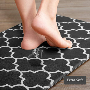 Kitchen Mat [2 PCS] Cushioned Anti-Fatigue Floor Mat, Waterproof Kitchen Mats and Rugs Heavy Duty PVC Ergonomic Comfort Standing Foam Mat for Kitchen, Floor Home, Office, Sink, Laundry,Black