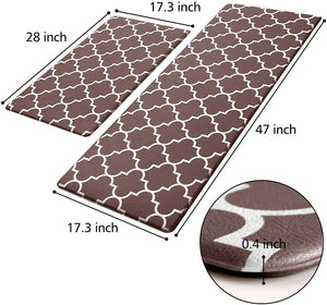 Kitchen Mat [2 PCS] Cushioned Anti-Fatigue Kitchen Mats and Rugs, Waterproof Non-Slip Kitchen Rug Heavy Duty PVC Ergonomic Comfort Standing Foam Mat for Kitchen, Floor Home, Sink, Laundry,Brown