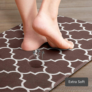 Kitchen Mat [2 PCS] Cushioned Anti-Fatigue Kitchen Mats and Rugs, Waterproof Non-Slip Kitchen Rug Heavy Duty PVC Ergonomic Comfort Standing Foam Mat for Kitchen, Floor Home, Sink, Laundry,Brown