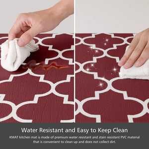Kitchen Mat [2 PCS] Cushioned Anti-Fatigue Kitchen Rug, Waterproof Non-Slip Kitchen Mats and Rugs Heavy Duty PVC Ergonomic Comfort Standing Foam Mat for Kitchen, Office, Sink, Laundry,Red