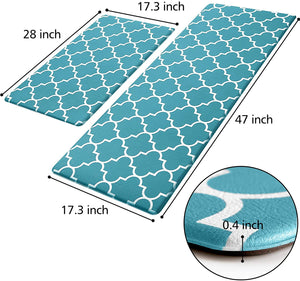Kitchen Mat 2 Piece Anti Fatigue Kitchen Floor Mat Non Slip Waterproof  Memory Foam Cushioned Teal Kitchen Rugs and Kitchen Mats for Floor Laundry  Room Home Office Sink