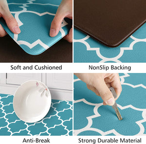 Kitchen Mat 2 Piece Anti Fatigue Kitchen Floor Mat Non Slip Waterproof  Memory Foam Cushioned Teal Kitchen Rugs and Kitchen Mats for Floor Laundry  Room Home Office Sink