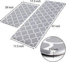 Load image into Gallery viewer, Kitchen Mat [2 PCS] Cushioned Anti-Fatigue Kitchen Rug, Waterproof Non-Slip Kitchen Mats and Rugs Heavy Duty PVC Ergonomic Comfort Foam Rug for Kitchen, Floor Home, Office, Sink, Laundry,Grey