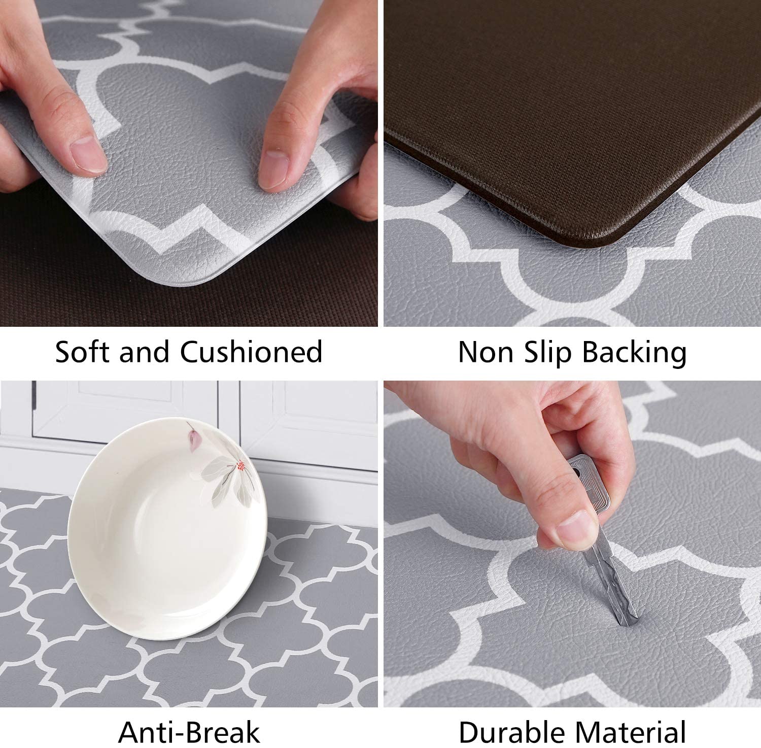 Kitchen Mat and Rugs Cushioned Anti-Fatigue,17.3x 28,Non Slip Waterproof Ergonomic  Comfort Mat for Kitchen, Floor Home, Office, Sink, Laundry, Grey
