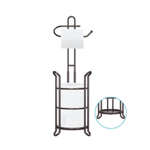 Load image into Gallery viewer, TreeLen Toilet Paper Holder Stand Bathroom Tissue Roll Dispenser Holder Free Standing with Storage Rack Reserves 4 Mega Rolls-Bronze