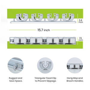 Broom and Mop Holder - 4 Position with 4 Hooks 15.7 in