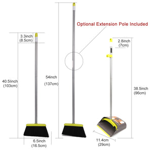 Broom and Dustpan＆Dust pan Set-Upright Broom and Dustpan Combo with Long Extendable Handle for Lobby Kitchen Room Floor Best Cleaning Supplies