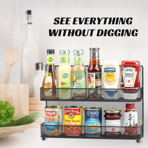 Wall Mount Spice Rack Organizer Mesh Seasoning Rack Hanging Spice Storage Holder for Door-Black-2 Pack 2 Tier