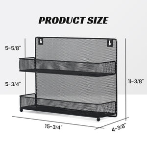 Wall Mount Spice Rack Organizer Mesh Seasoning Rack Hanging Spice Storage Holder for Door-Black-2 Pack 2 Tier